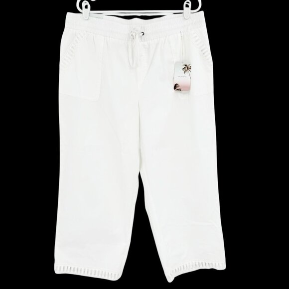 Palm Rio Womens Pull-on Elastic/Drawstring Stretch Poplin White Capris Sz XL NWT - Picture 1 of 11